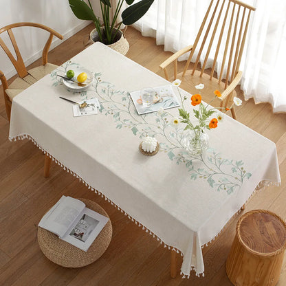 Beautifully Embroidered Linen Rectangle Tablecloths