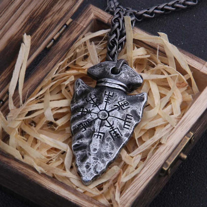 Viking Dragon Spear Pendant Leather Necklace