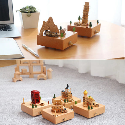 Whimsical Wooden Wind Up Musical Boxes