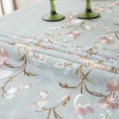 Beautifully Embroidered Linen Rectangle Tablecloths