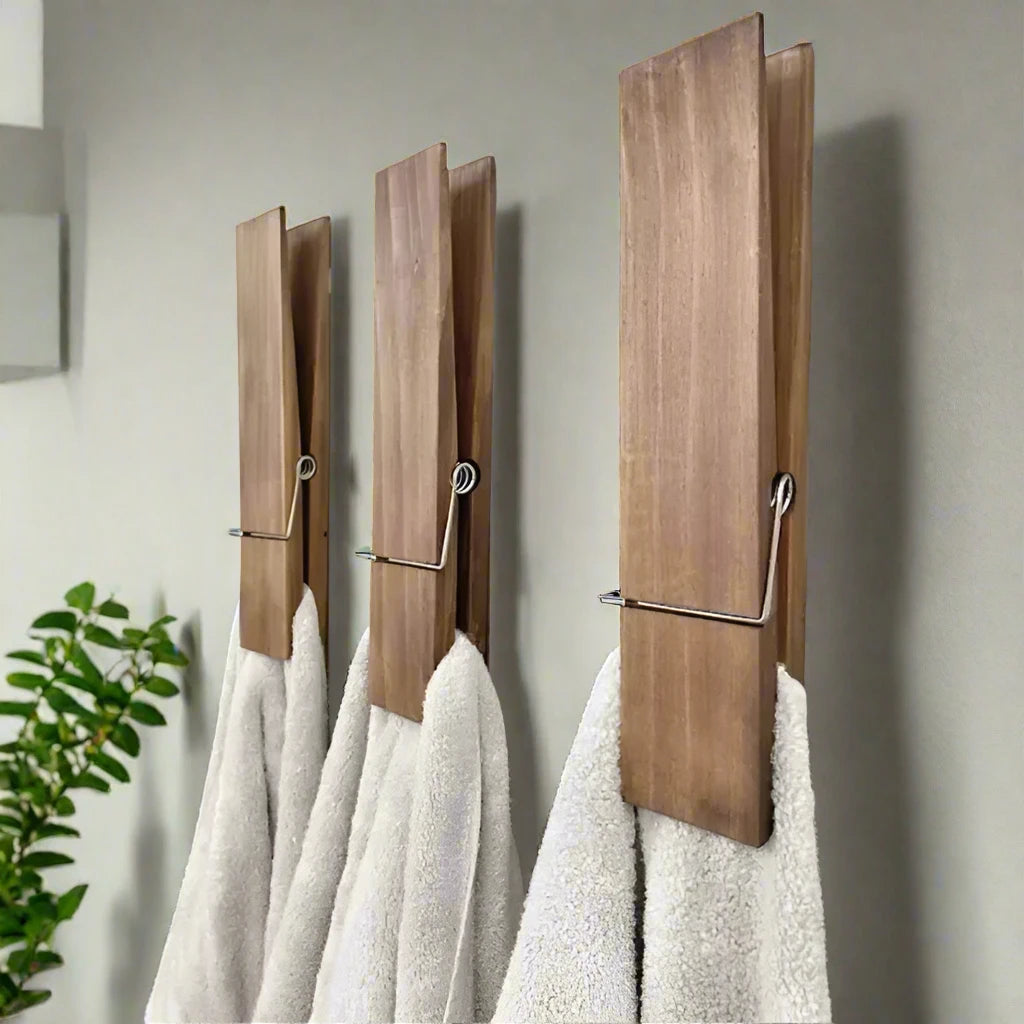 Giant Wooden Clothespin Bathroom Towel Holder