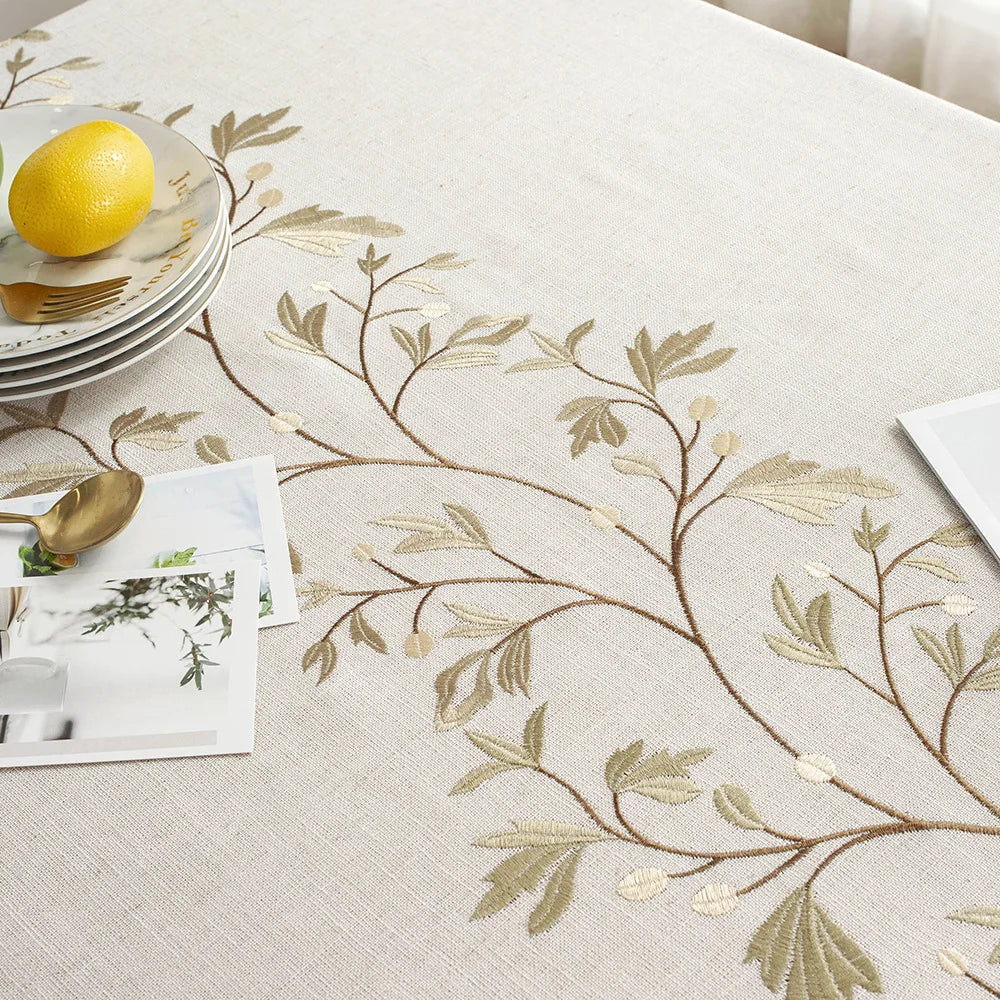 Beautifully Embroidered Linen Rectangle Tablecloths