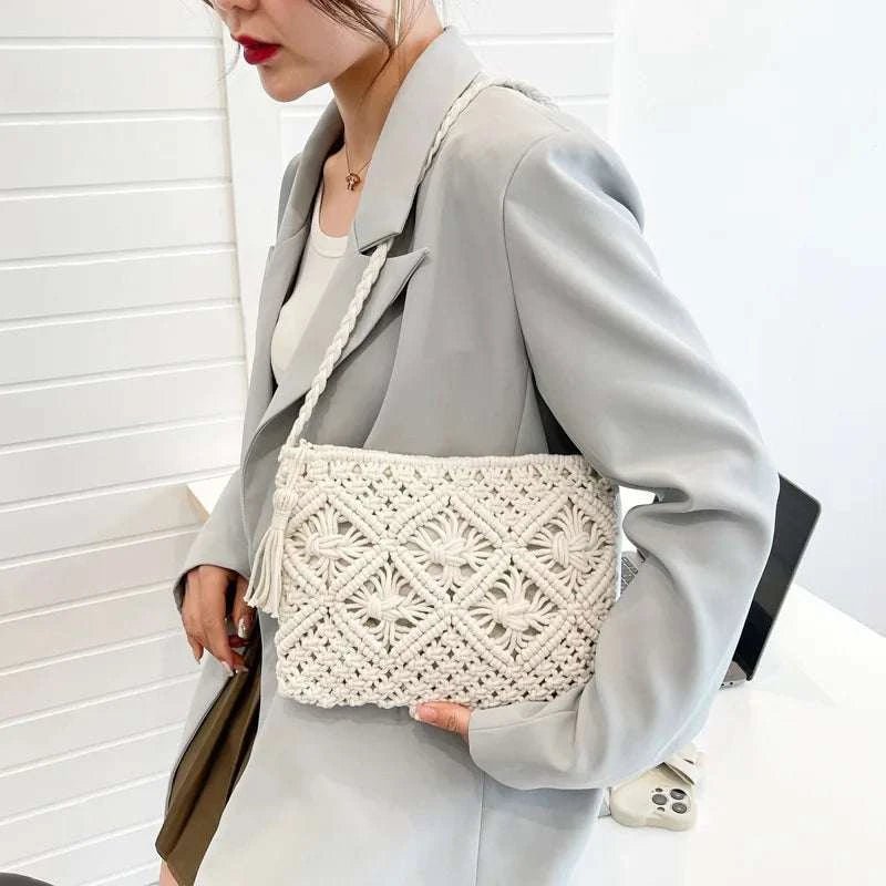 Shoulder Bag Natural Fiber Woven Fashion