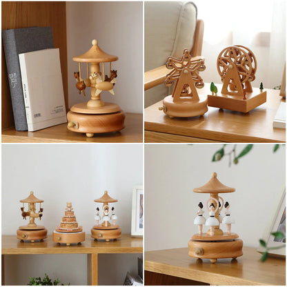 Whimsical Wooden Wind Up Musical Boxes