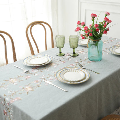 Beautifully Embroidered Linen Rectangle Tablecloths