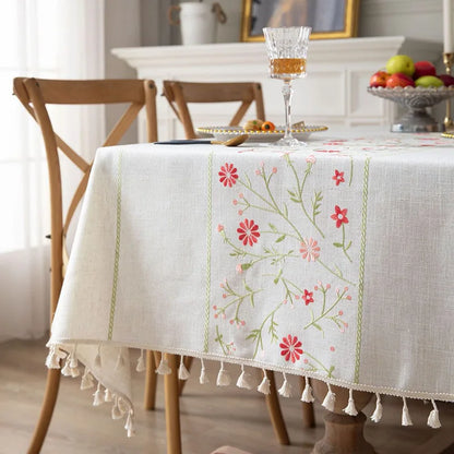 Beautifully Embroidered Linen Rectangle Tablecloths