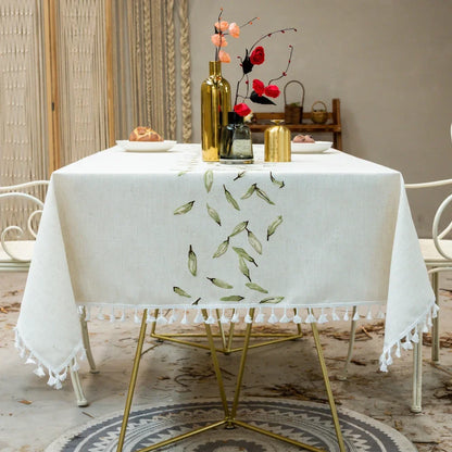 Beautifully Embroidered Linen Rectangle Tablecloths