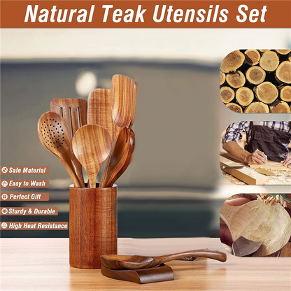 Teak Wooden Kitchen Utensils Set of 9