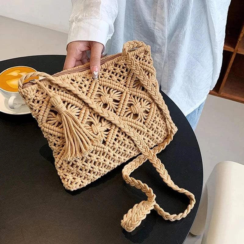 Shoulder Bag Natural Fiber Woven Fashion