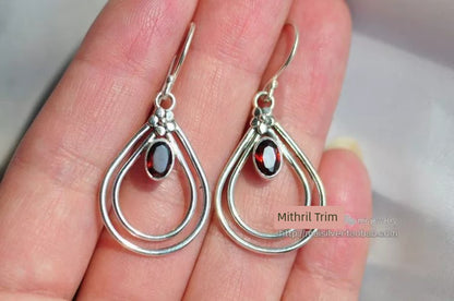 Sterling Silver Garnet Oblate Earrings