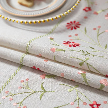 Beautifully Embroidered Linen Rectangle Tablecloths