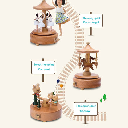 Whimsical Wooden Wind Up Musical Boxes