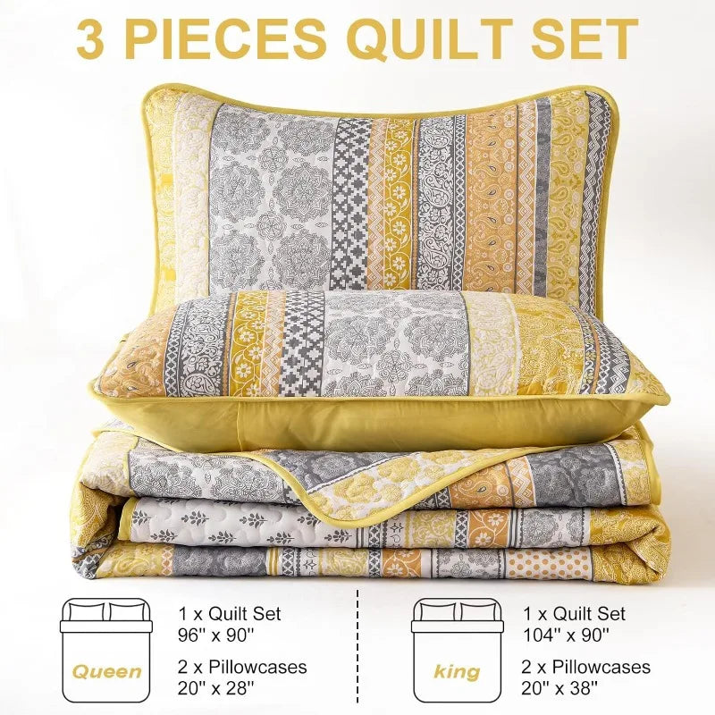 All Season Boho Chic 3 Piece Quilt Sets