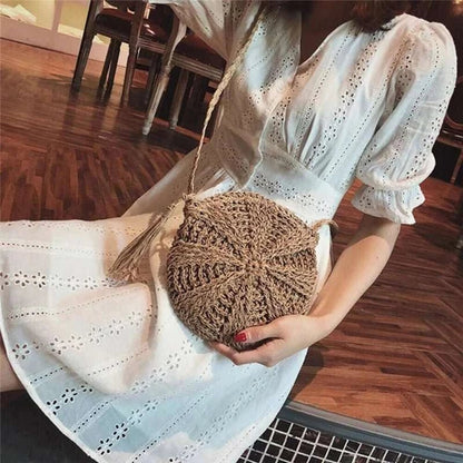 Casual Round Woven Handbag