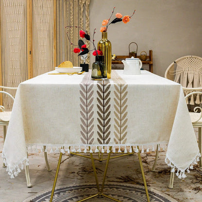 Beautifully Embroidered Linen Rectangle Tablecloths