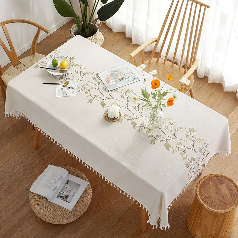 Beautifully Embroidered Linen Rectangle Tablecloths