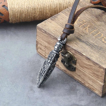 Viking Dragon Spear Pendant Leather Necklace