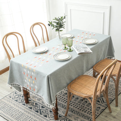 Beautifully Embroidered Linen Rectangle Tablecloths