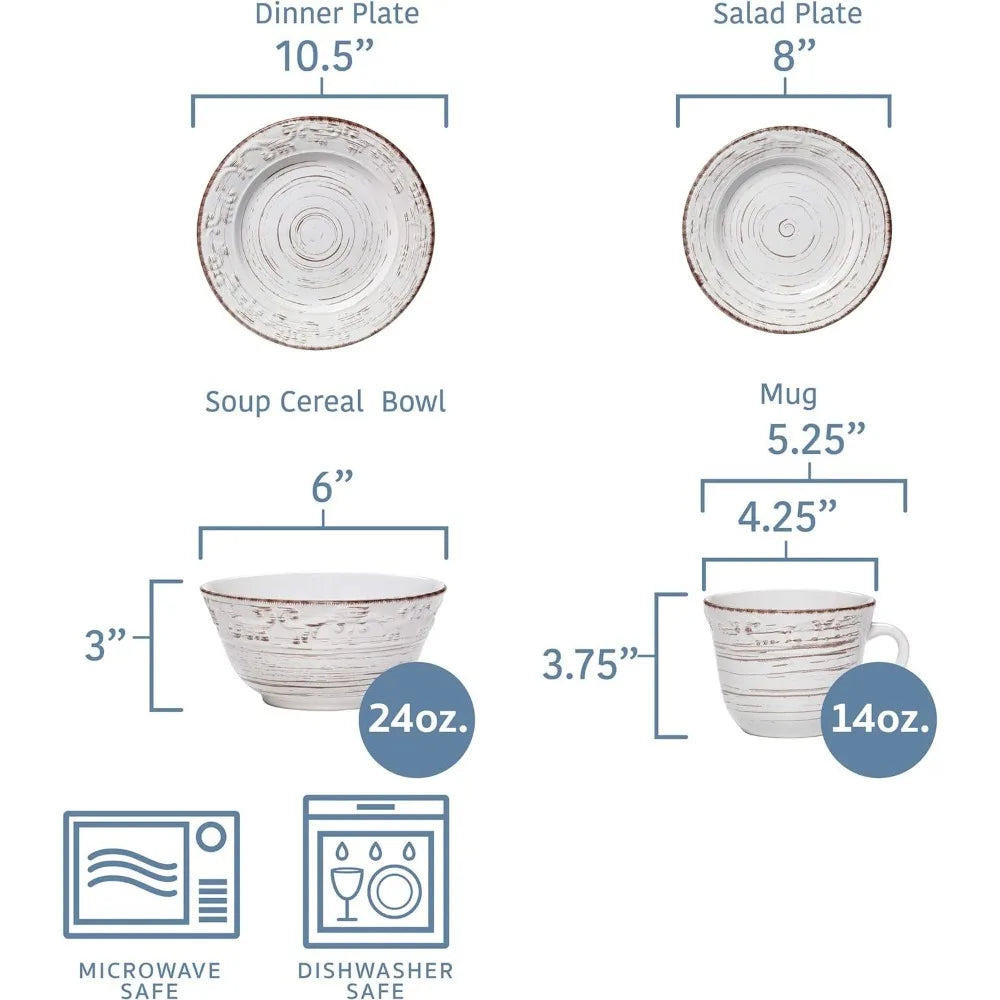 Distressed Trellis White 16-Piece Stoneware Dinnerware Set