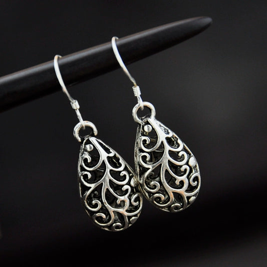 Ornate Water Drop Silver Earrings