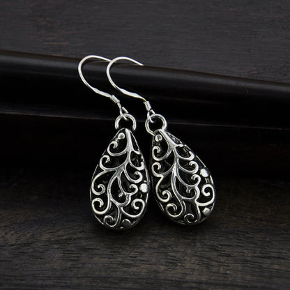 Ornate Water Drop Silver Earrings