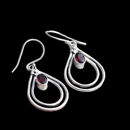 Sterling Silver Garnet Oblate Earrings