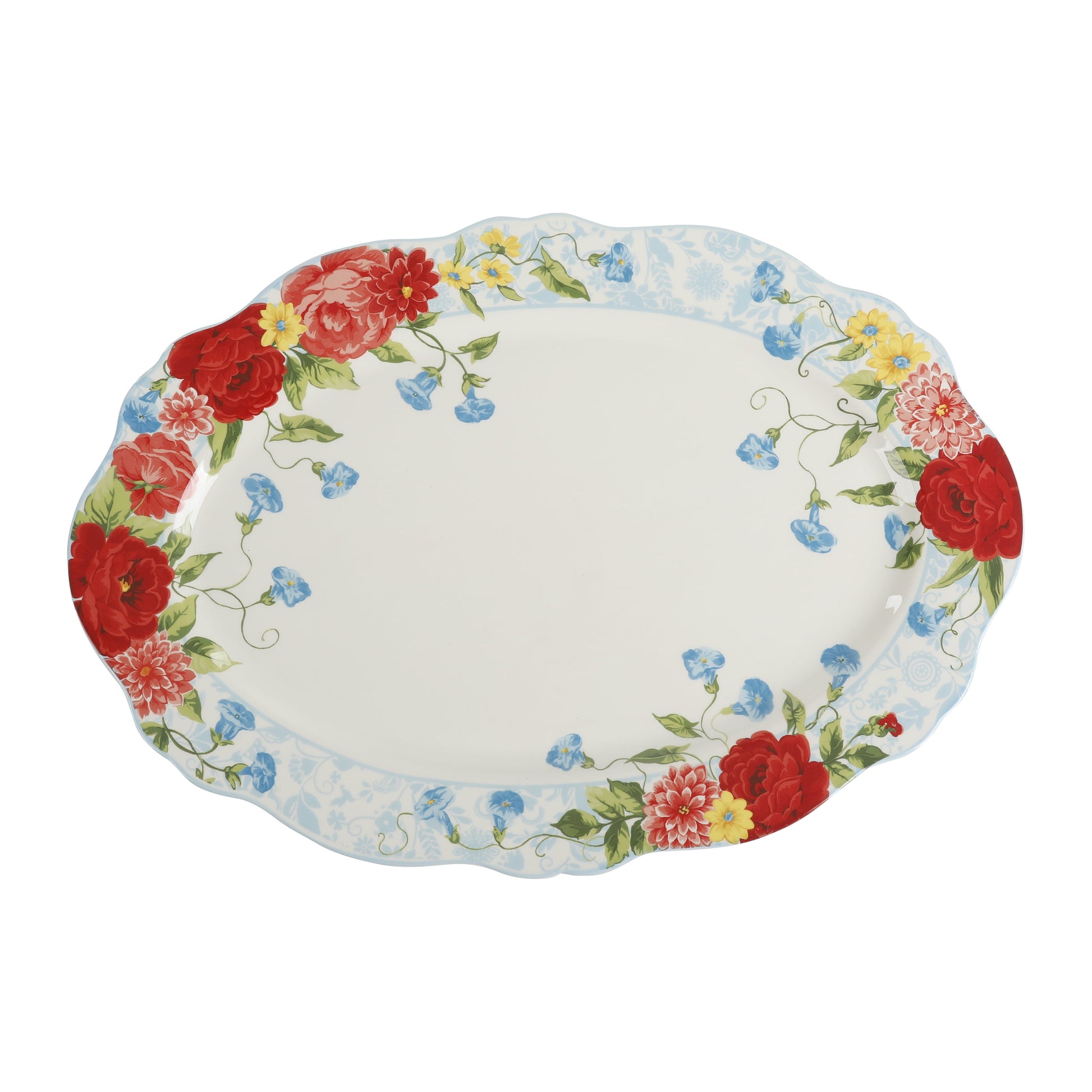 Sweet Rose Stoneware 21-Inch Oval Serving Platter