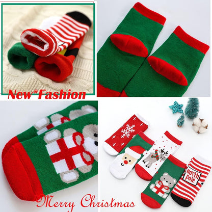 Toddler Baby Girls Boys Christmas Socks Cozy Funny Xmas Holiday Socks Winter Warm Socks Thermal Crew Socks 6 Pairs