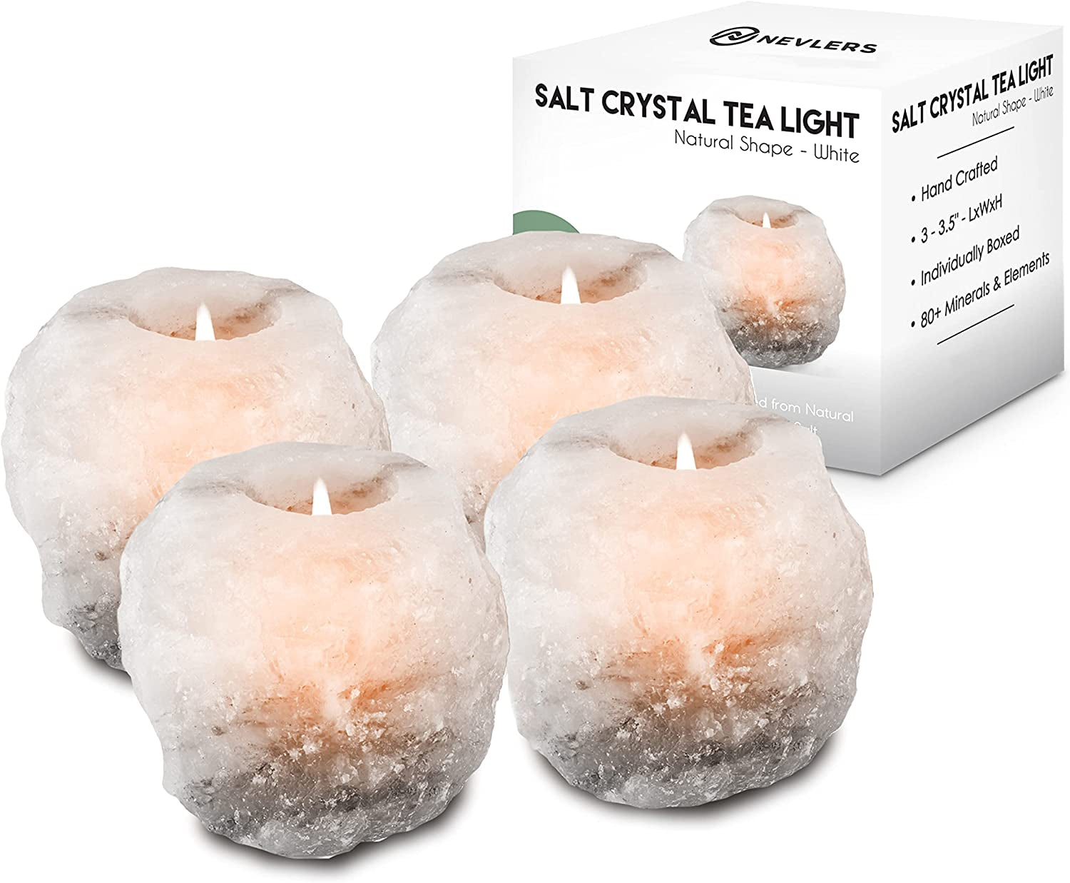 2.5 Lbs 4 Pack Natural Himalayan Salt Tea Light Candles Holder | Great Room Decor