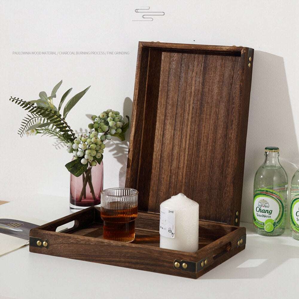 Wooden Rectangular Tea Tray Wood Tray Serving Tray Pallet Tea Cup Tray Wooden Hotel Dinner Plate Kitchen Storage Organization