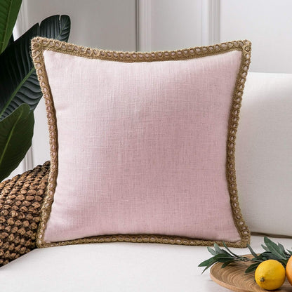 Farmhouse Solid Throw Decorative Pillow Cover Burlap Linen Trimmed Tailored Edges Outdoor Pillow off White 22 X 22 Inches, 55 X 55 Cm, Pack of 1