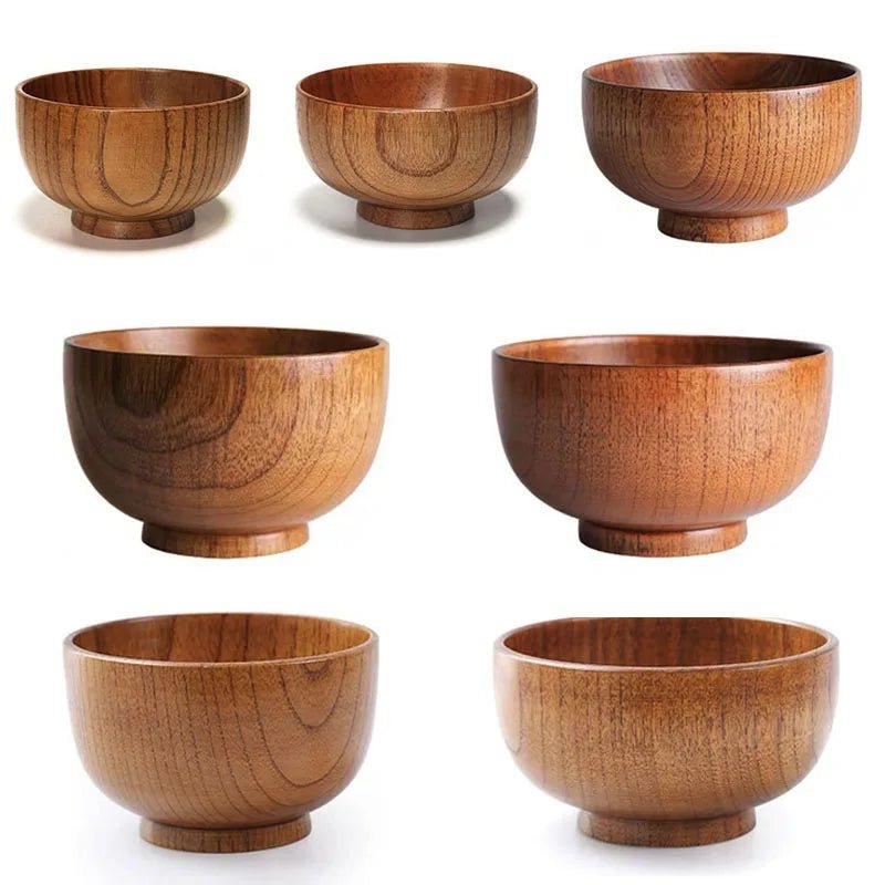 Japanese Style Wooden Bowl Natural Wood Bowl Tableware for Fruit Salad Noodle Rice Soup Kitchen Utensil Dishes 7 Sizes