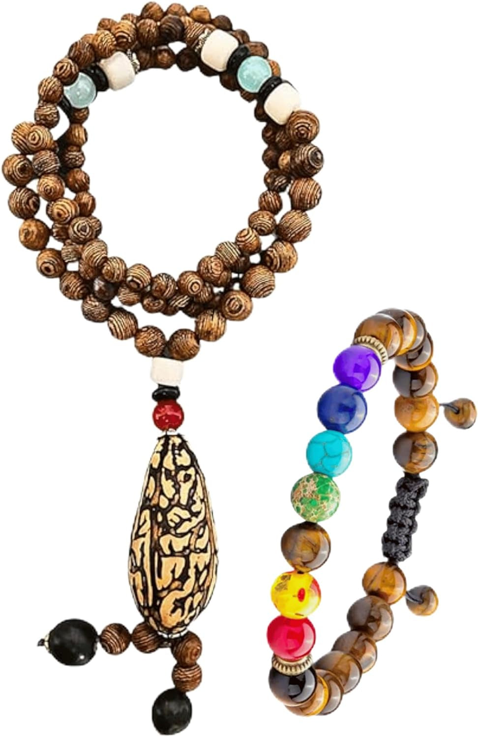 Bohemian Beaded Necklace for Women Long Boho Pendant Wood Mala Beads Wooden Strand Tassel Stone Bohemian Necklaces for Women Jewelry