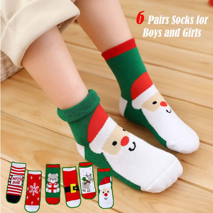 Toddler Baby Girls Boys Christmas Socks Cozy Funny Xmas Holiday Socks Winter Warm Socks Thermal Crew Socks 6 Pairs