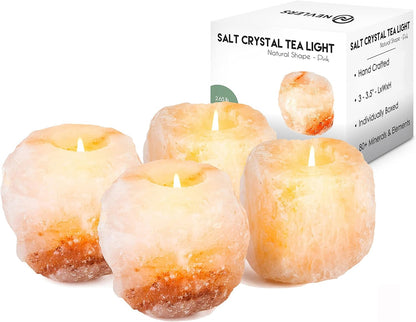 2.5 Lbs 4 Pack Natural Himalayan Salt Tea Light Candles Holder | Great Room Decor