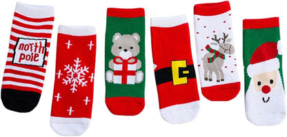 Toddler Baby Girls Boys Christmas Socks Cozy Funny Xmas Holiday Socks Winter Warm Socks Thermal Crew Socks 6 Pairs