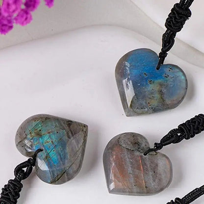 Natural Crystal Labradorite Heart Shaped Pendant Polished Healing Moonstone Crystal Pendant Fashion Spiritual Jewelry Gift