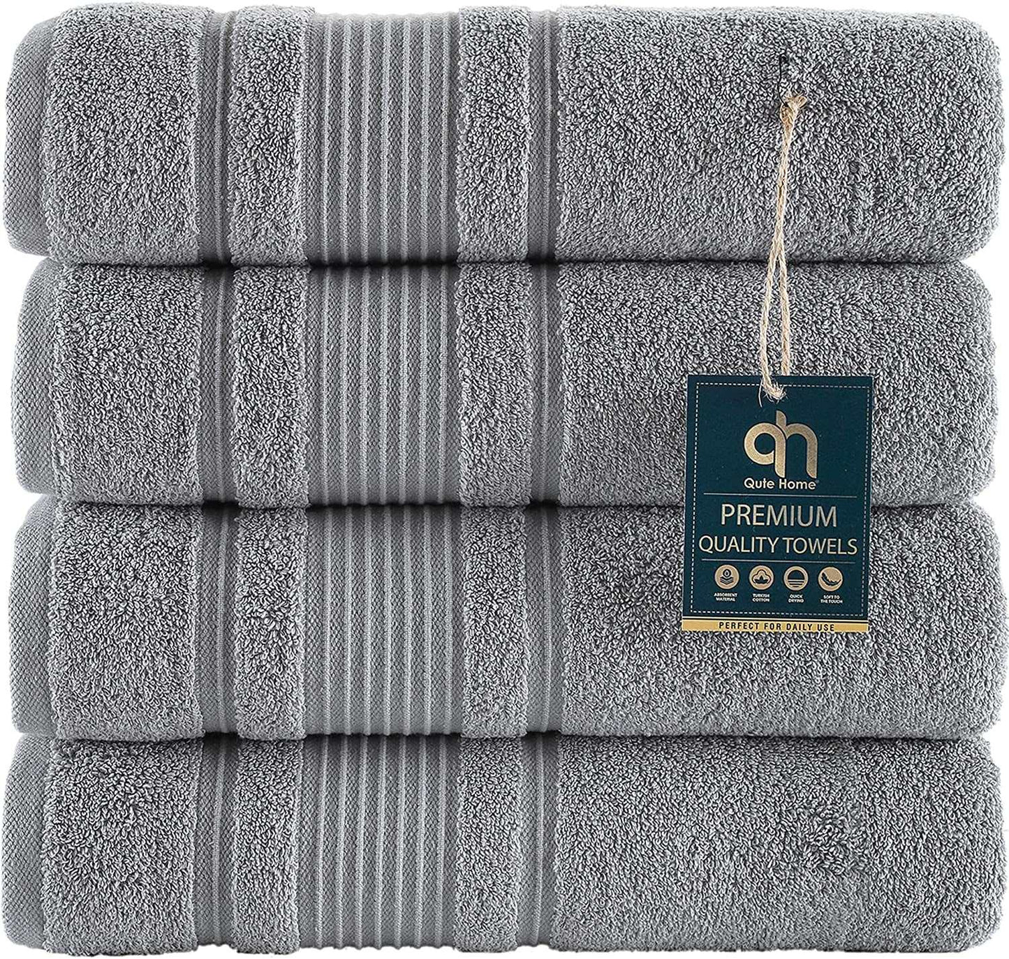 6-Piece Bath Towels Set, 100% Turkish Cotton Premium Quality Bathroom Towels, Soft and Absorbent Turkish Towels, Set Includes 2 Bath Towels, 2 Hand Towels and 2 Washcloths (Grey)