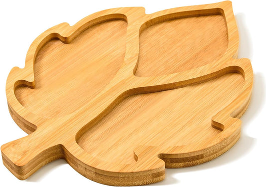 Leaf Wooden Serving Platter Thanksgiving Bamboo Serving Tray Wooden Snack Cheese Charcuterie Board Sectional Wood Fall Leaf Dish Plate for Fall Autumn Harvest Party Supplies,11.02X14.56X0.79