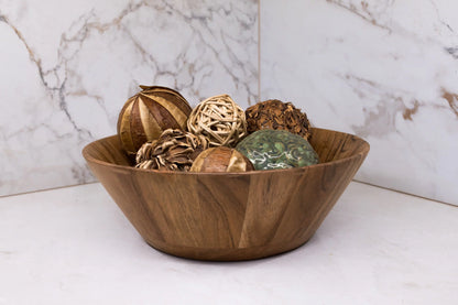 - Acacia Wood Large Angled Bowl, Natural Finish