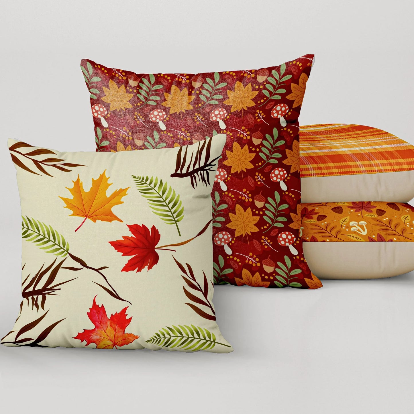 Fall Pillow Covers 18X18 Inch Set of 4 Maple Leaf Autumn Decorations Pillow Covers Holiday Rustic Linen Pillow Case for Sofa Couch Farmhouse Thanksgiving Fall Decorations Throw Pillow Covers