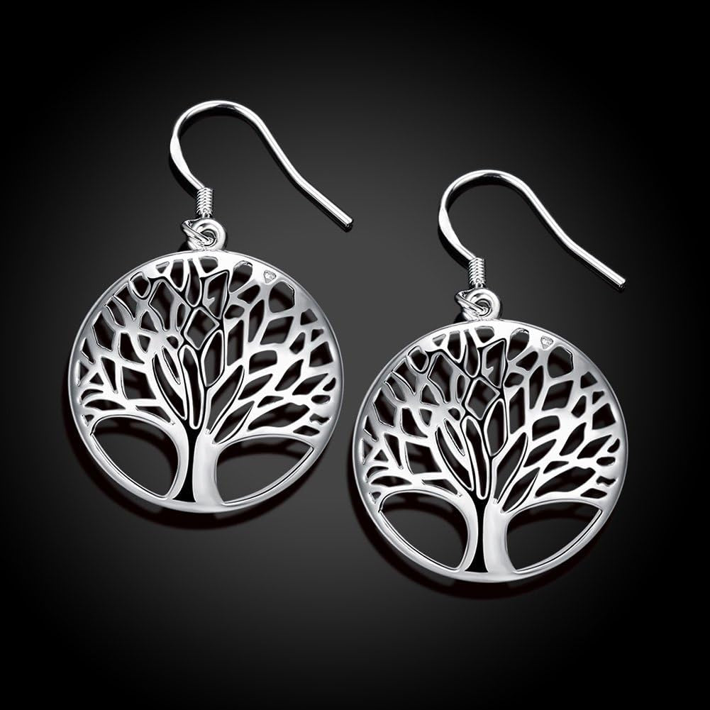 Sterling Silver Plated Tree of Life Earrings and Necklace Set for Women and Girls