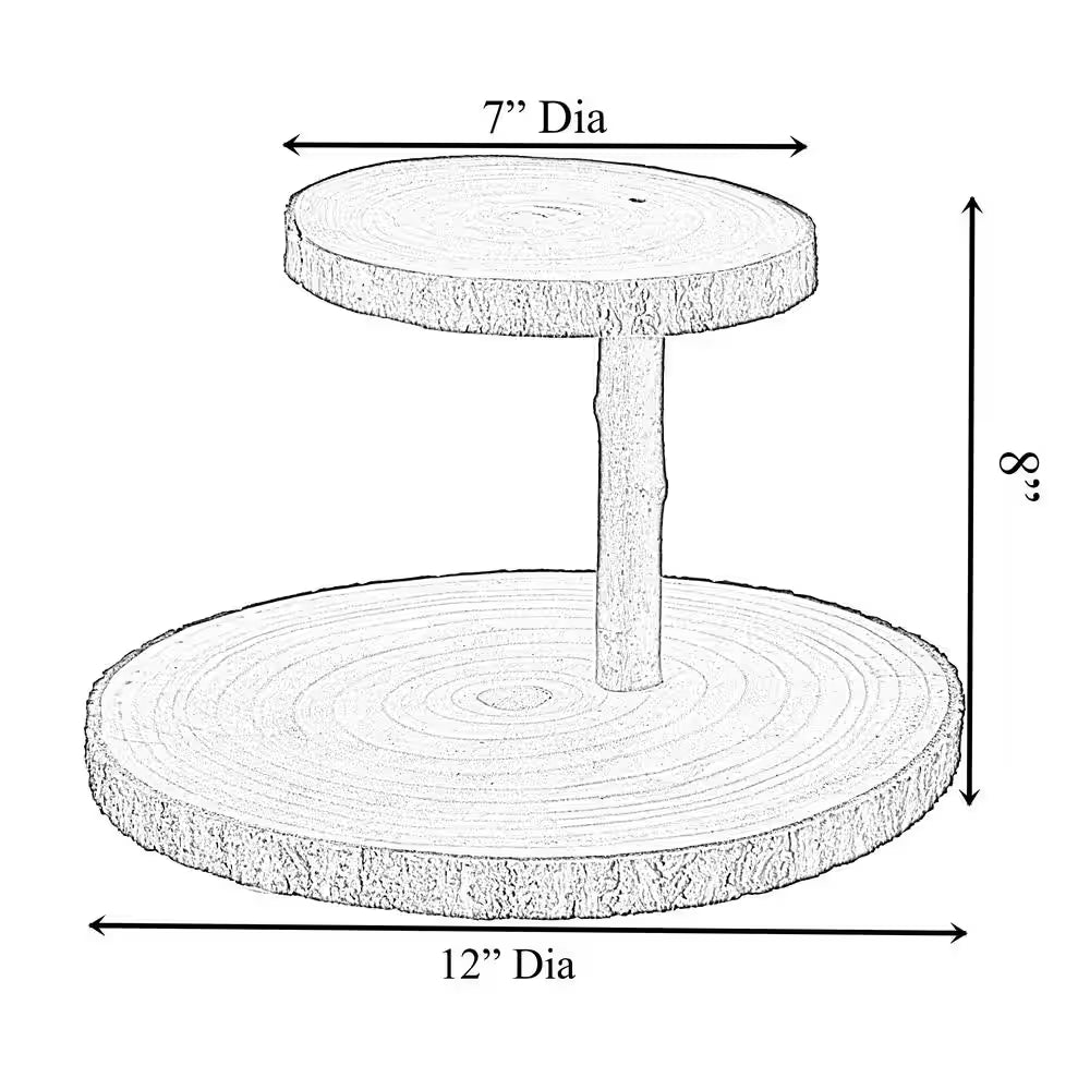 Two Tier Natural Wood Color Tree Bark Server Tray with Rustic Appeal, 2-Sizes Trays