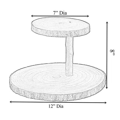 Two Tier Natural Wood Color Tree Bark Server Tray with Rustic Appeal, 2-Sizes Trays