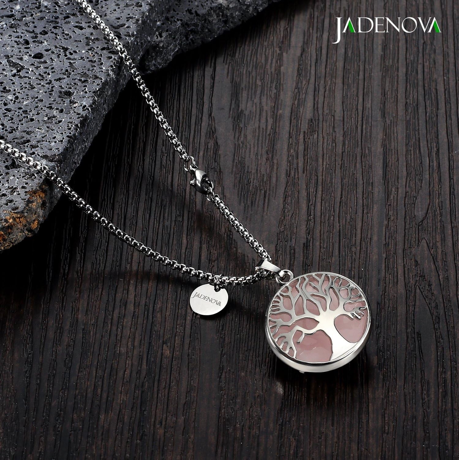 Family Tree Necklace Tree of Life Gemstone Crystal Pendant Necklace 24 Inches Stainless Steel Chain