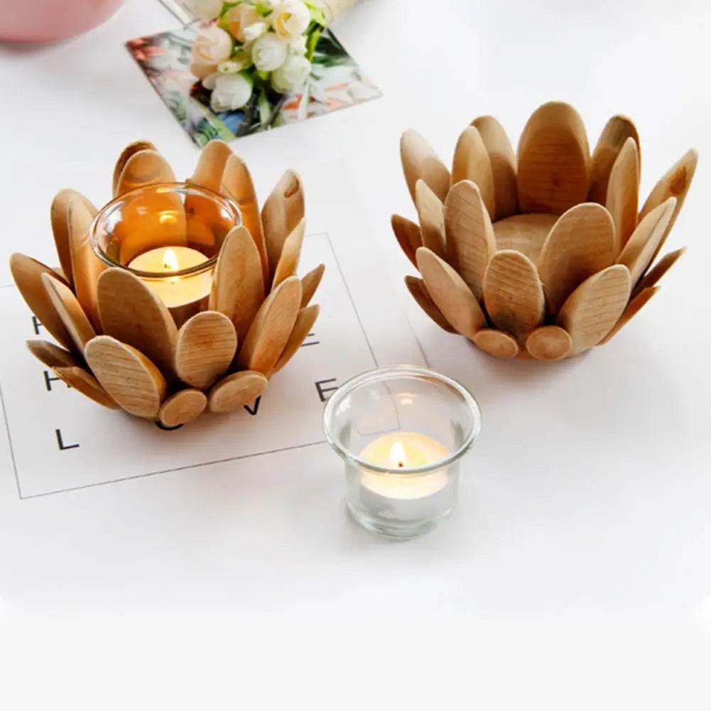 Wooden Candlestick Candle Holder Lotus Shaped Candle Holder Table Desktop Decoration Plant Flower Plot Home Decoration