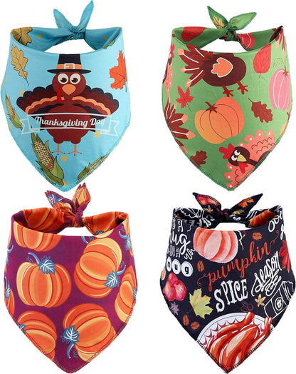 4 Pack Thanksgiving Dog Bandana,Pumpkin Turkry Bandanas for Dogs,Triangle Bibs Pet Scarf