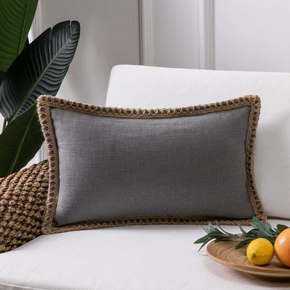 Farmhouse Solid Throw Decorative Pillow Cover Burlap Linen Trimmed Tailored Edges Outdoor Pillow off White 22 X 22 Inches, 55 X 55 Cm, Pack of 1