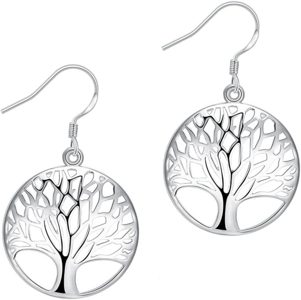 Sterling Silver Plated Tree of Life Earrings and Necklace Set for Women and Girls