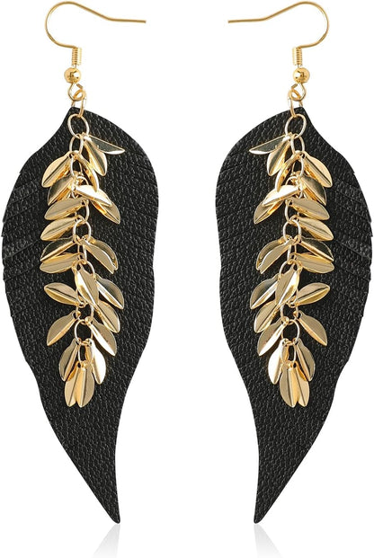 Leather Dangle Earrings for Women Trendy, Lightweight Leaf Circle Lightning Earrings Drop, Jewelry Gifts for Women